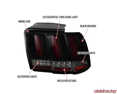 Spec-D Red Marker Sequential LED Taillights (Glossy Black Housing/Smoke Lens) Ford Mustang 1999-2004 - The Nitro Forge